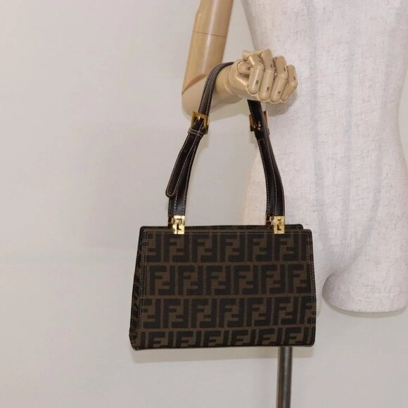 FENDI Zucca Canvas Hand Bag Black Brown Auth 138624 - Picture 1 of 16